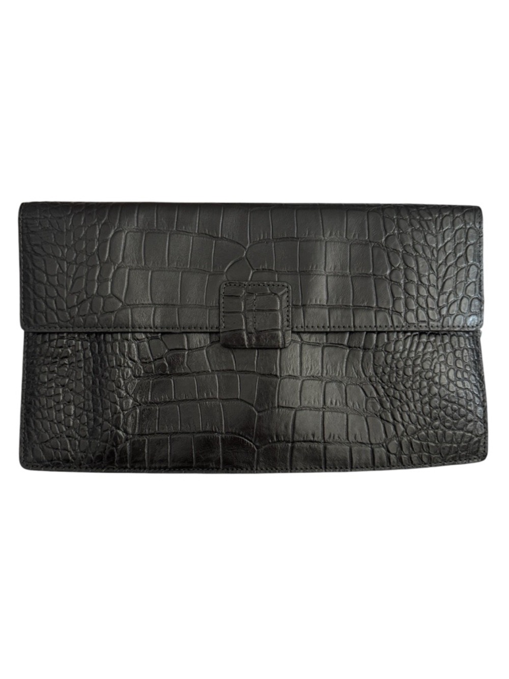 Danier Black Croc-Embossed Leather Clutch Handbag